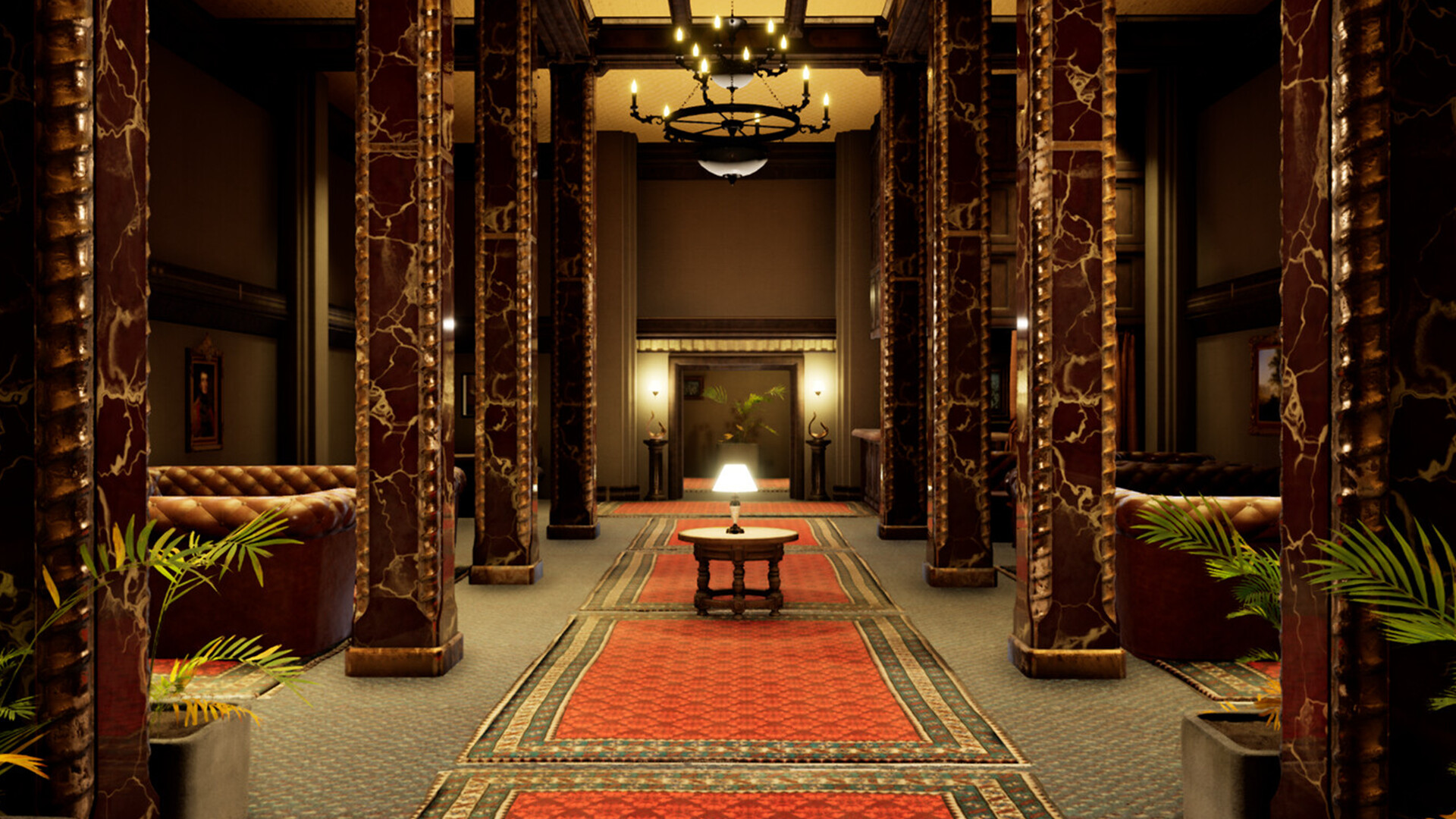 An ornate empty hotel interior shown in an official Escape the Backrooms screenshot