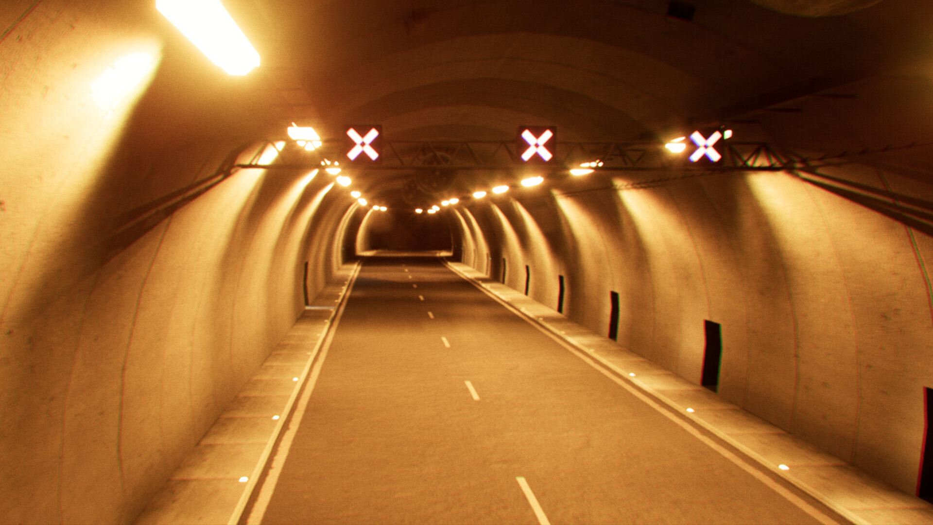 A long illuminated tunnel shown in an official Escape the Backrooms screenshot